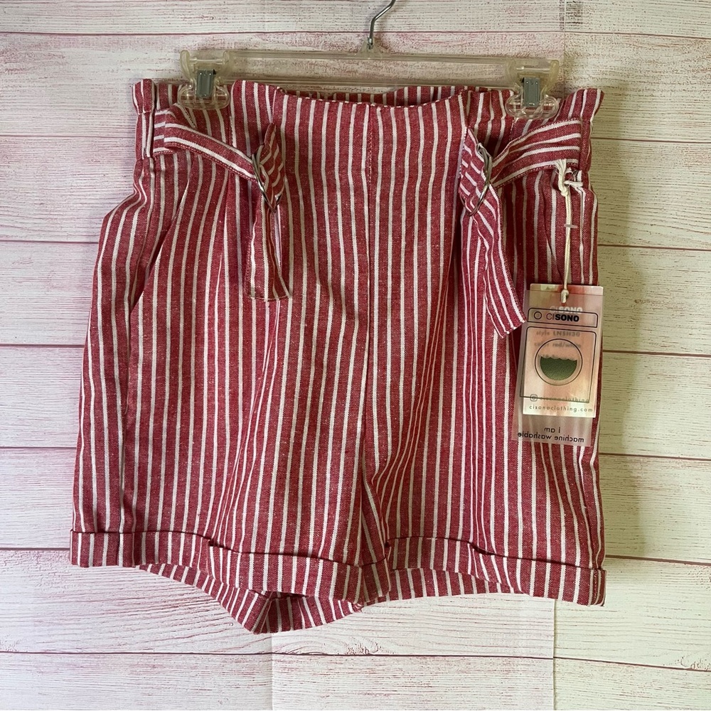 Ci Sono Red and White‎ Striped Linen Blend Shorts Small